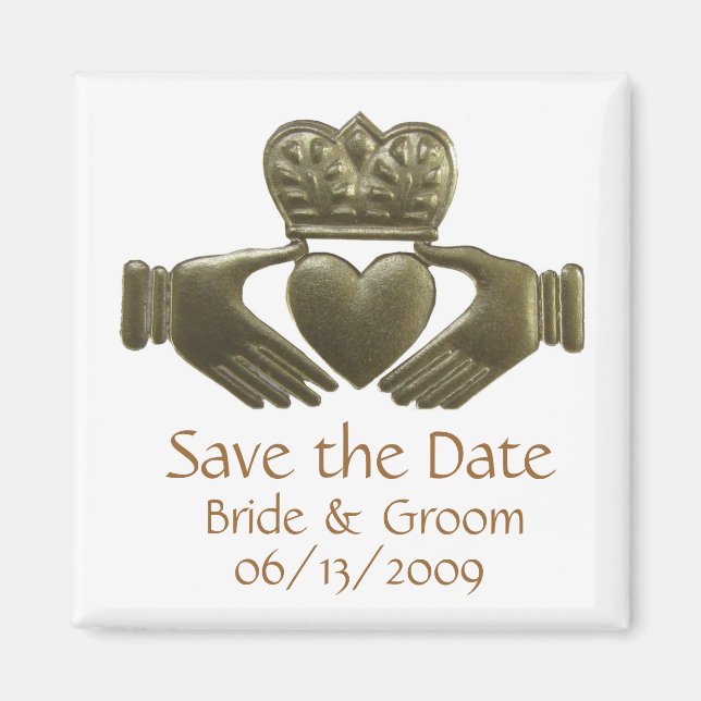Imã Claddagh Irlandês Dourado - salve a data (Frente)