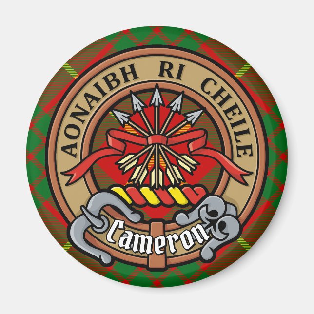 Imã Clan Cameron Crest sobre Tartan (Frente)