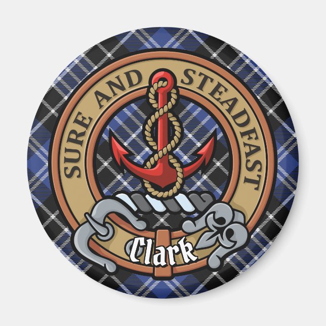 Imã Clan Clark Crest sobre Tartan (Frente)