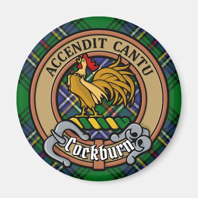 Imã Clan Cockburn Crest sobre Tartan (Frente)