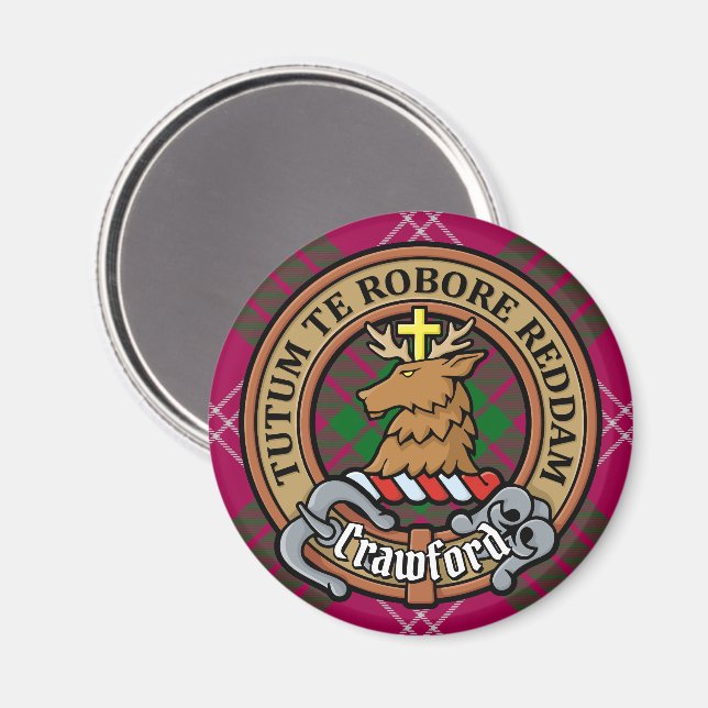 Imã Clan Crawford Crest sobre Tartan (Front/Back)