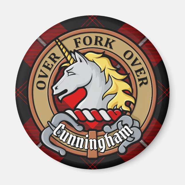 Imã Clan Cunningham Crest sobre Tartan (Frente)