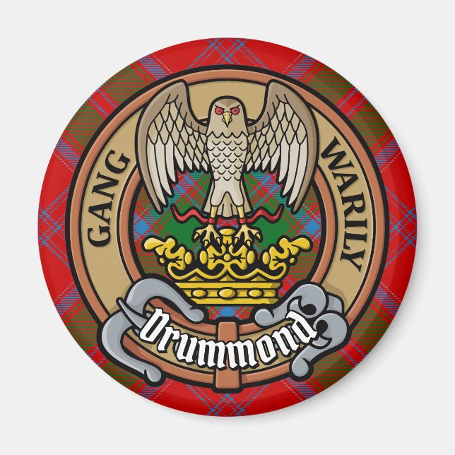 Imã Clan Drummond Crest sobre Tartan (Frente)