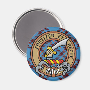 Imã Clan Elliot Crest sobre o Antigo Tartan