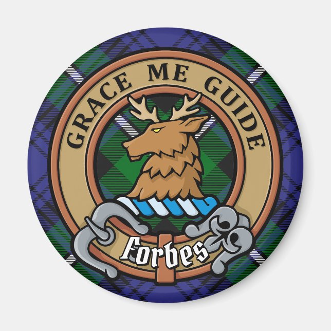 Imã Clan Forbes Crest sobre Tartan (Frente)