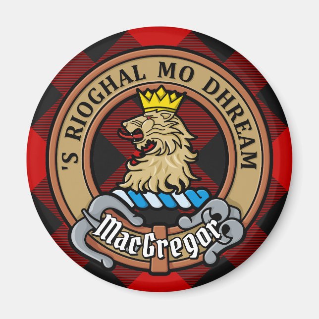 Imã Clan Gregor Crest sobre Rob Roy Tartan (Frente)