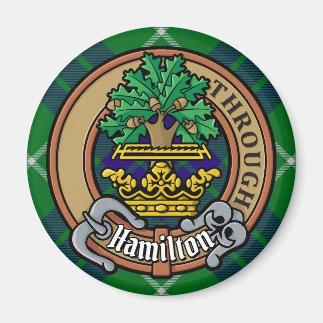 Imã Clan Hamilton Crest sobre caçar Tartan (Frente)