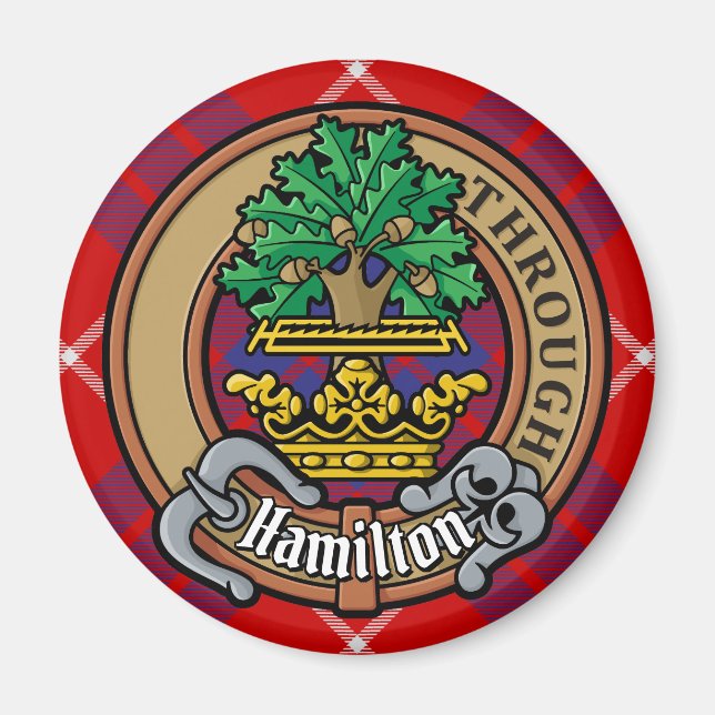 Imã Clan Hamilton Crest sobre o Red Tartan (Frente)