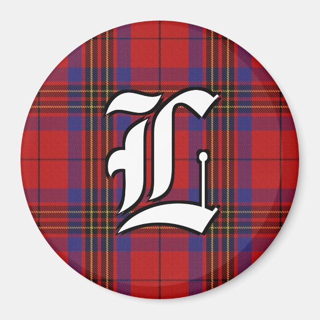 Imã Clan Leslie Red e Blue Tartan Xadrez Acentos (Frente)