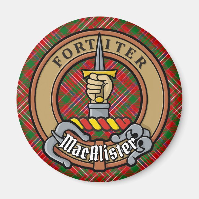 Imã Clan MacAlister Crest sobre Tartan (Frente)