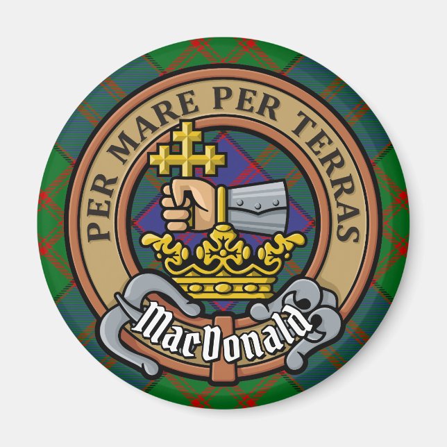 Imã Clan MacDonald Crest sobre Tartan (Frente)