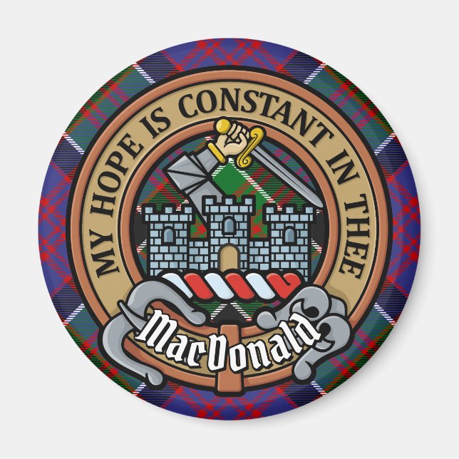 Imã Clan MacDonald do Clanranald Crest sobre Tartan (Frente)