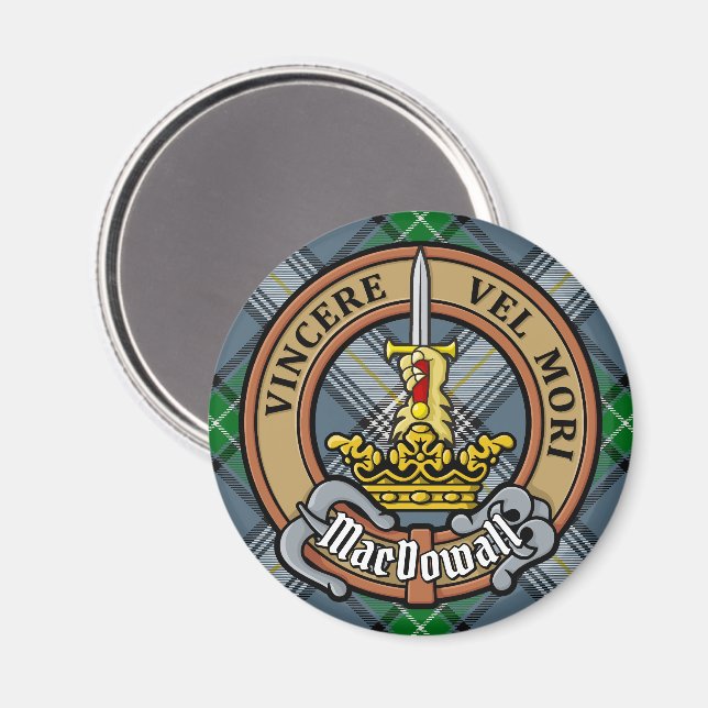Imã Clan MacDowall Crest sobre Tartan (Front/Back)