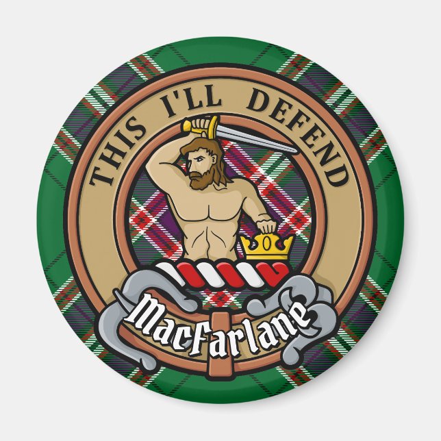 Imã Clan MacFarlane Crest sobre Tartan de caça moderna (Frente)