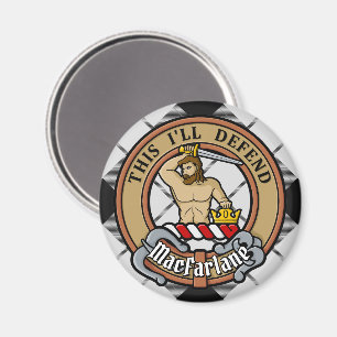 Imã Clan MacFarlane Crest sobre Tartan Preto e Branco