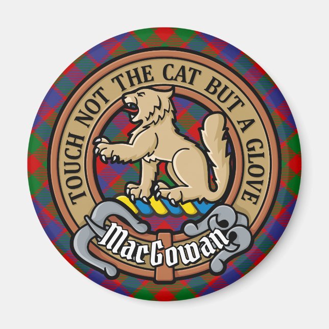 Imã Clan MacGowan Crest sobre Tartan (Frente)
