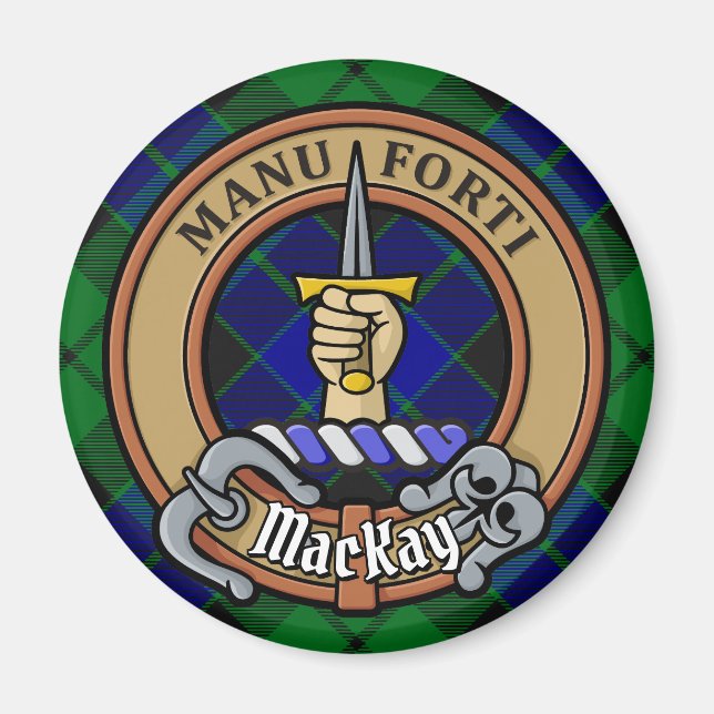 Imã Clan MacKay Crest sobre Tartan (Frente)