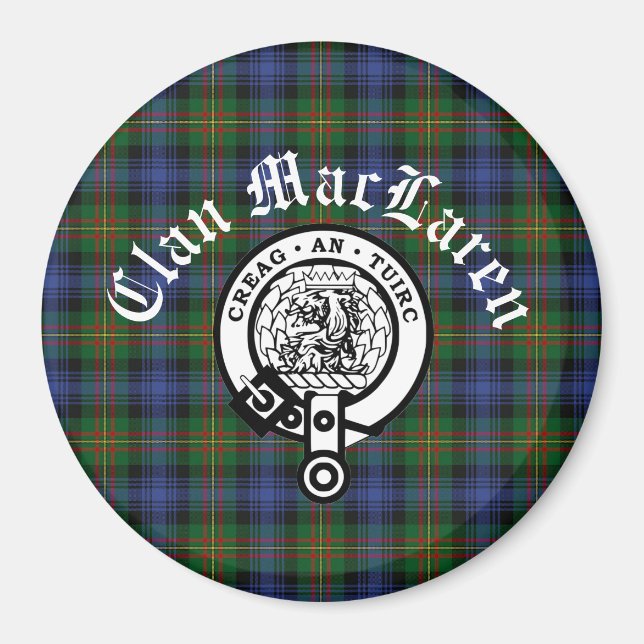 Imã Clan MacLaren Crest Crachá e Tartan personalizável (Frente)