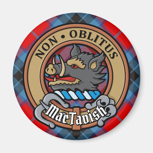 Imã Clan MacTavish Crest sobre Tartan (Frente)
