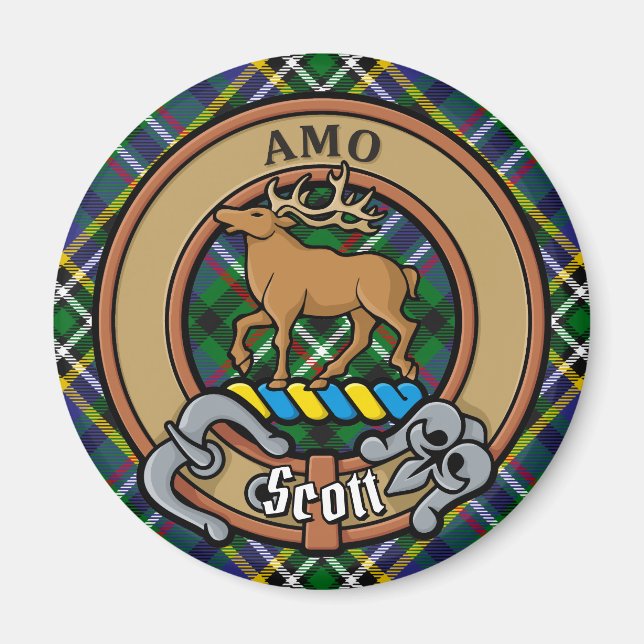 Imã Clan Scott Crest sobre Green Tartan (Frente)