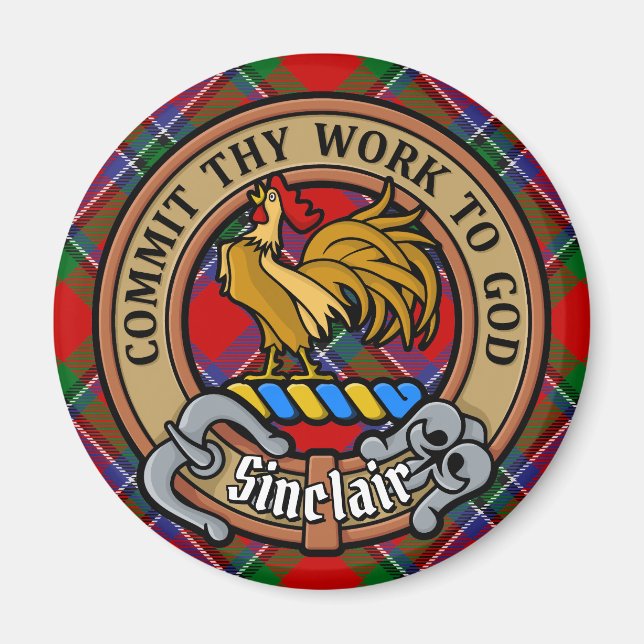 Imã Clan Sinclair Crest sobre o Red Tartan (Frente)