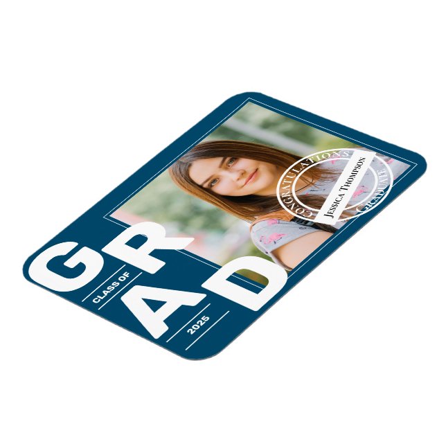 Ímã Classe de Graduação de Foto Azul com Fonte Azul 20 (Left Side)