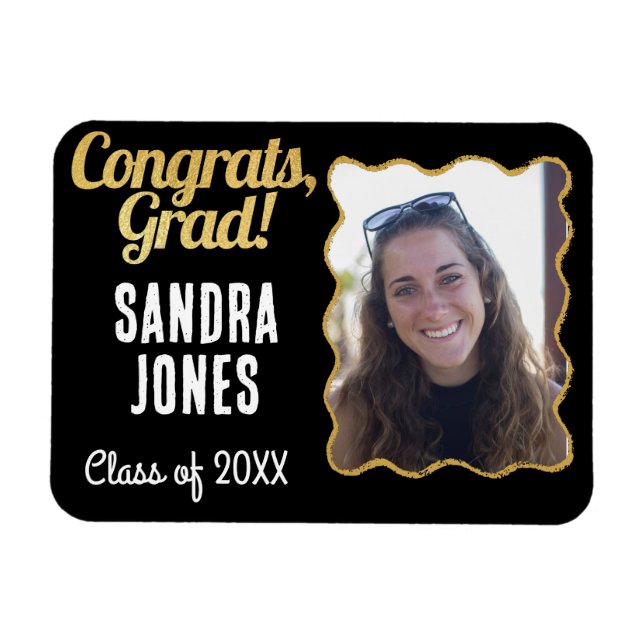 Ímã Classe de Graduação Nome Personalizado Ano Dourado (Horizontal)
