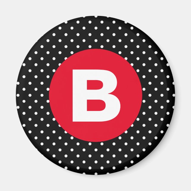 Imã Classic Black & White Polka Dot with Red Monogram (Frente)