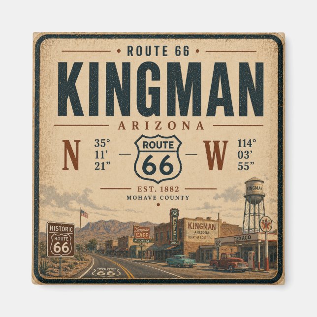 Imã Clássico Kingman Arizona Rota 66 Souvenir (Frente)
