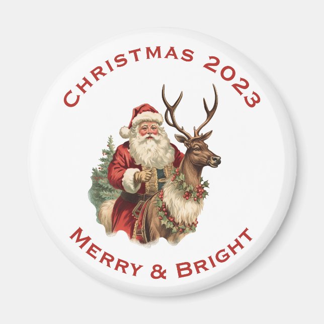 Imã Clássico Papai Noel Andando em Reena no Natal (Frente)