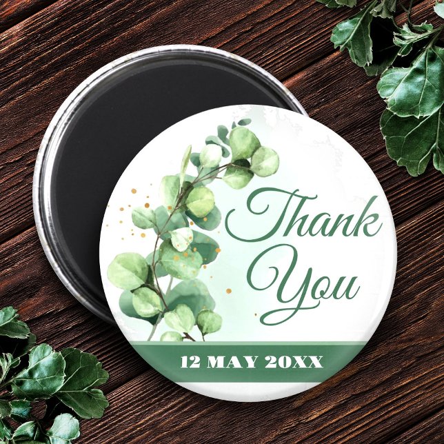 Imã Clássico verde Elegante obrigado moderno botões (Eucalyptus Wedding Favor • Thank You Gift Magnet, Thank You Wedding Magnets)