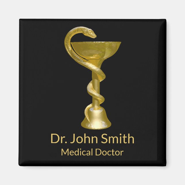 Imã Classy Medical Bowl Cobra Hygieia Dourado Caduceus (Frente)