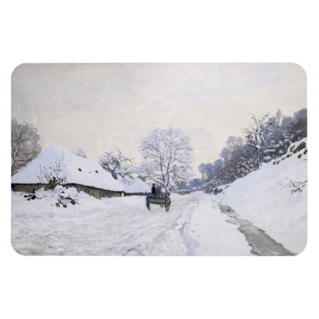 Ímã Claude Monet - Carrinho na Estrada de Neve em Honf (Horizontal)