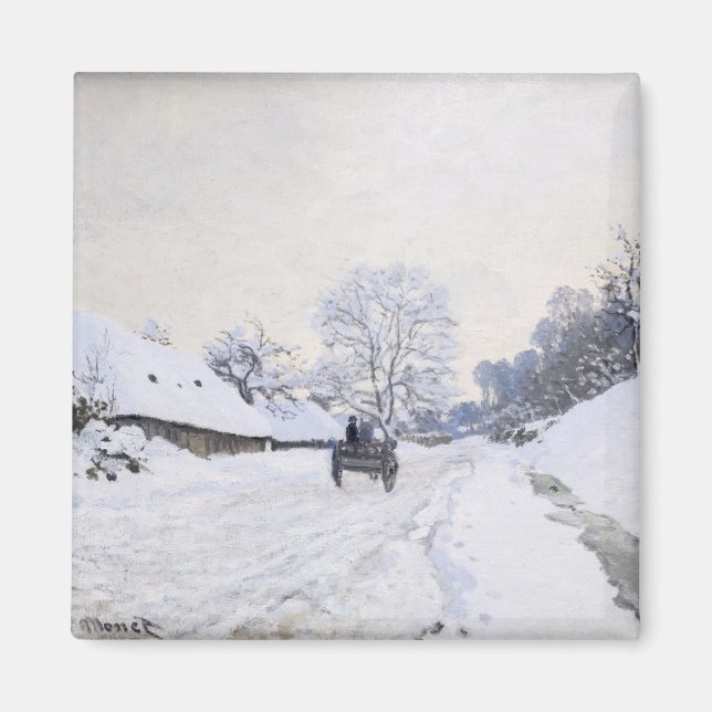 Imã Claude Monet - Carrinho na Estrada de Neve em Honf (Frente)