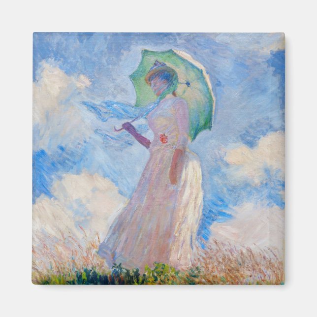 Imã Claude Monet - Mulher com Parasol virada para a es (Frente)