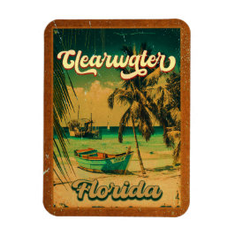 Ímã Clearwater Beach Flórida Palm Tree Souvenirs 60s
