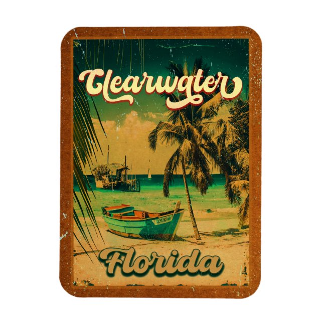 Ímã Clearwater Beach Flórida Palm Tree Souvenirs 60s (Vertical)