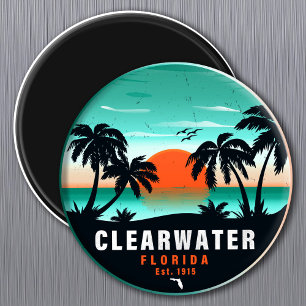Imã Clearwater Florida Beach Retro Sunset Souvenirs