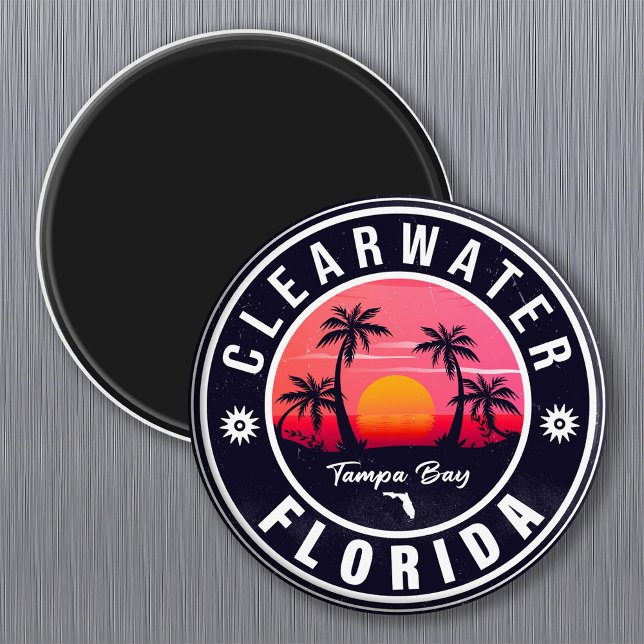 Imã Clearwater Florida Beach Retro Sunset Souvenirs (Criador carregado)