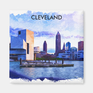 Imã Cleveland Ohio Watercolor Cityscape View