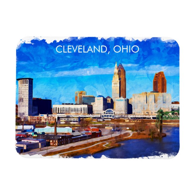 Ímã Cleveland Ohio Watercolor Skyline (Horizontal)
