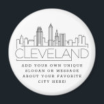 Imã Cleveland Themed | Mensagem de Cidade Personalizad<br><div class="desc">Um favor ímã único representando a bela cidade de Cleveland,  Ohio. Este chaveiro apresenta uma ilustração estilizada do horizonte único da cidade com seu nome embaixo. Por baixo do nome da cidade está um lugar para o seu slogan ou afirmação exclusivo sobre a sua cidade favorita.</div>