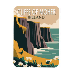 Ímã Cliffs of Moher Ireland Floral Viagem Art Vintage