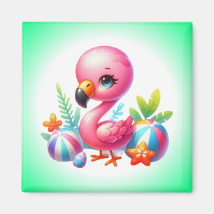Imã Clipart de Cartoon de Flamingo em Aquarela 