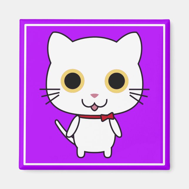 Imã Clipart de Gato Antropomórfico Branco (Frente)