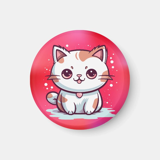 Imã Clipart de Gato Fofo Estilo Kawaii (Frente)