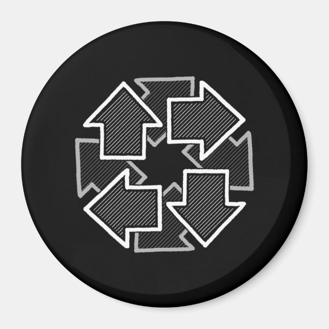 Imã Clockwise Arrows Minimal Geometric Black Variant 2 (Frente)