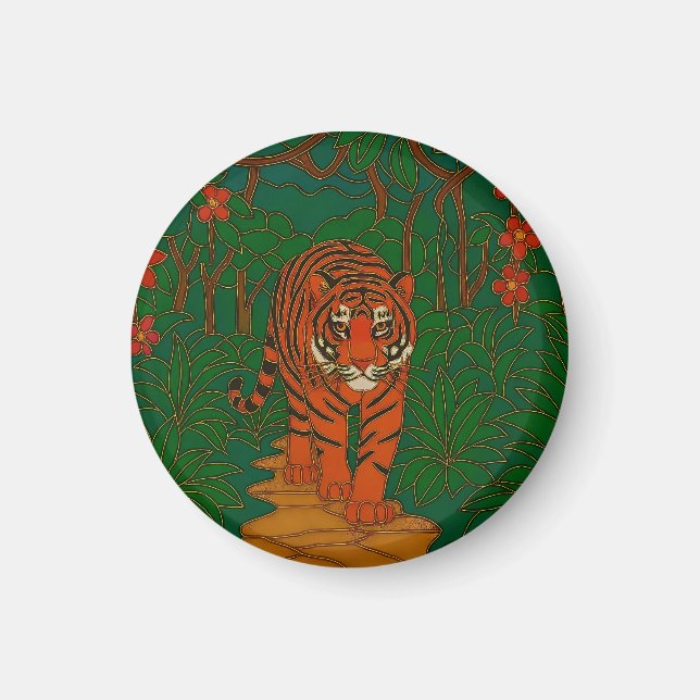 Imã Cloisonne Art Tiger on the Jungle Path (Frente)