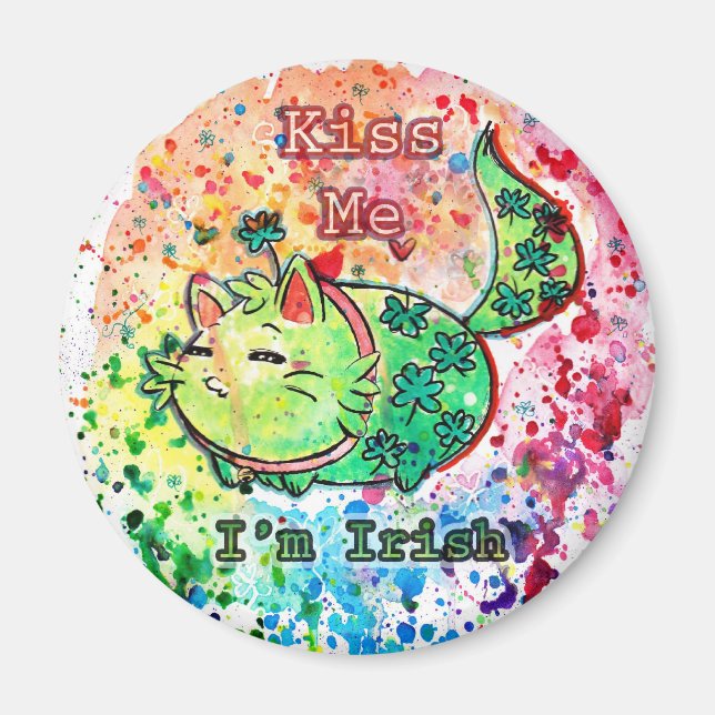 Imã Clover Kitten me beija Eu sou irlandês (Frente)