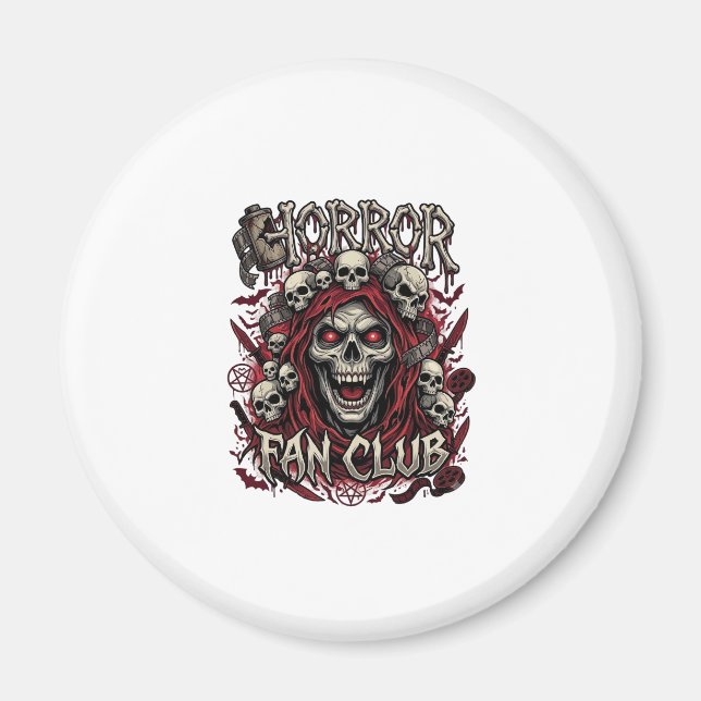 Imã Clube de Fãs de Terror Capuz Vermelho Caveira Grit (Frente)